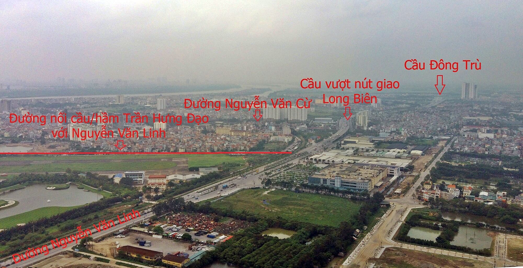 Lộ trình tuyến đường từ cầu/hầm Trần Hưng Đạo giao cắt với đường Nguyễn Văn Linh.