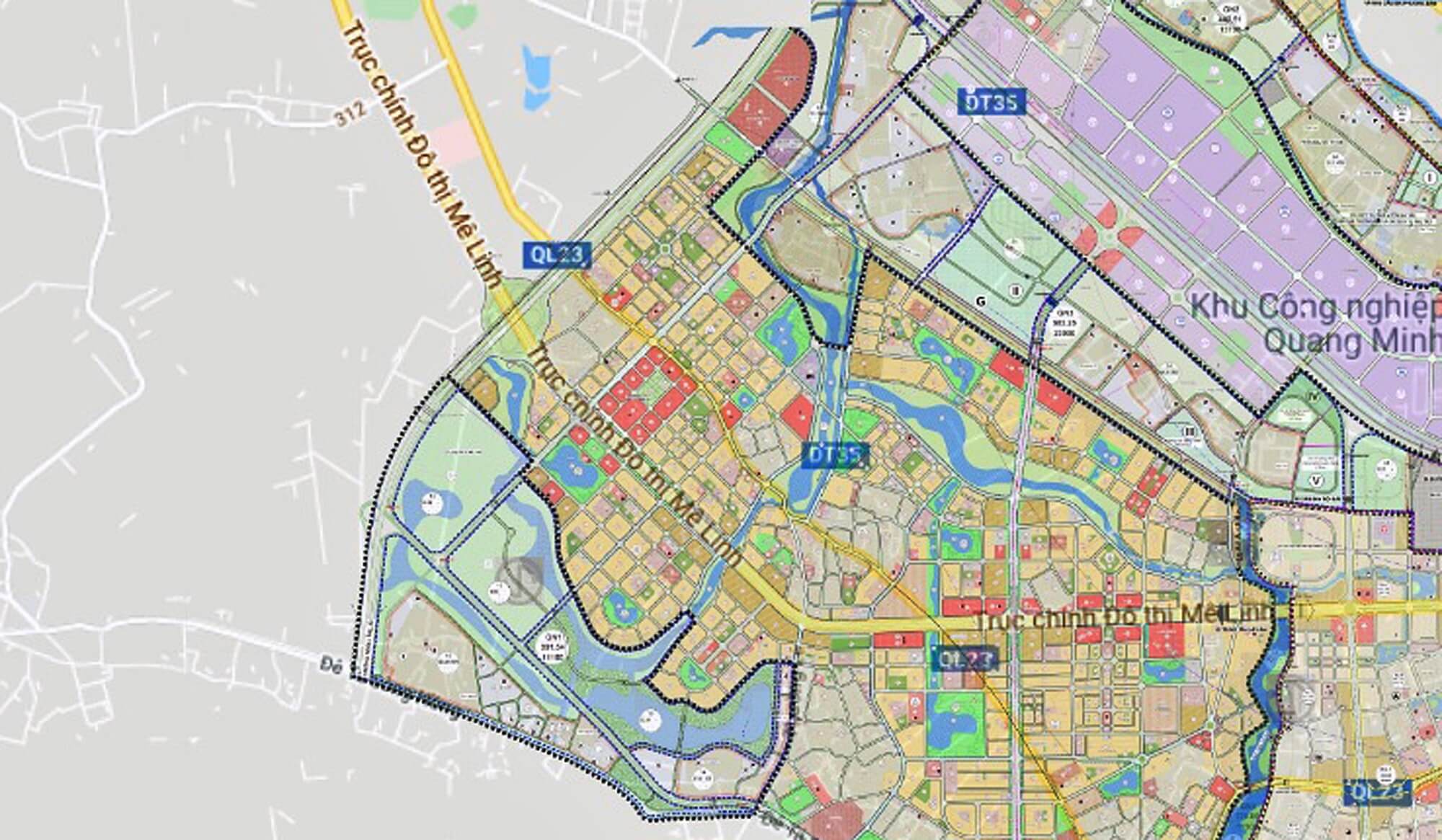 Bản đồ vị trí cầu Hồng Hà trên địa bàn huyện Mê Linh.