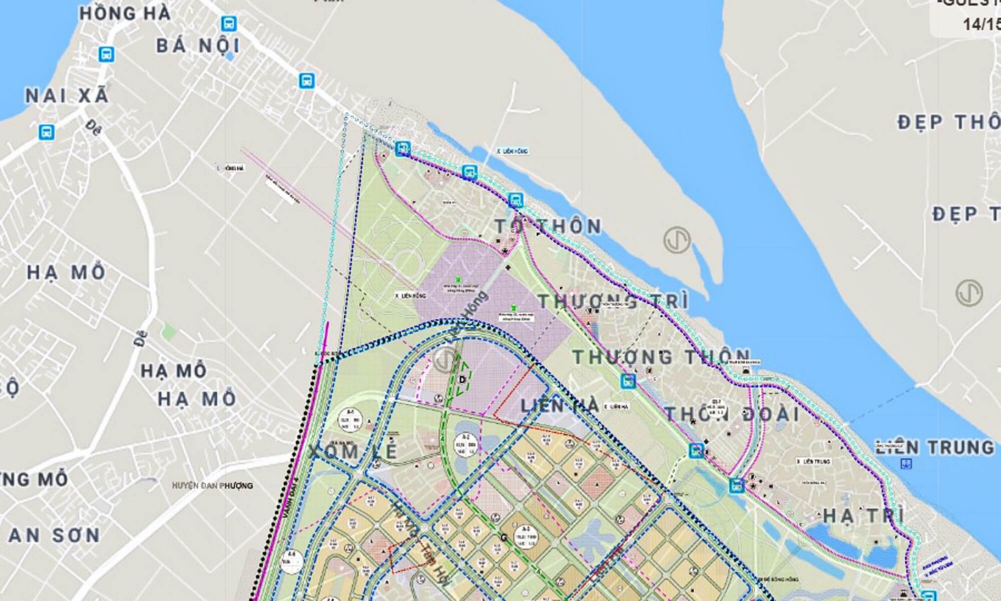 Quy hoạch bản đồ vị trí cầu Hồng Hà nằm trên địa bàn huyện Đan Phượng.